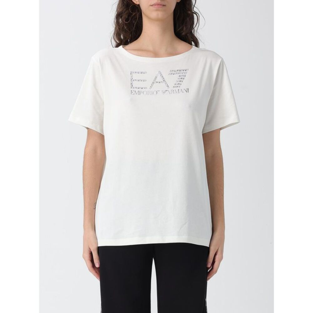 Ea7 Women Cotton T-Shirts With Rhinestone Logo Ea7